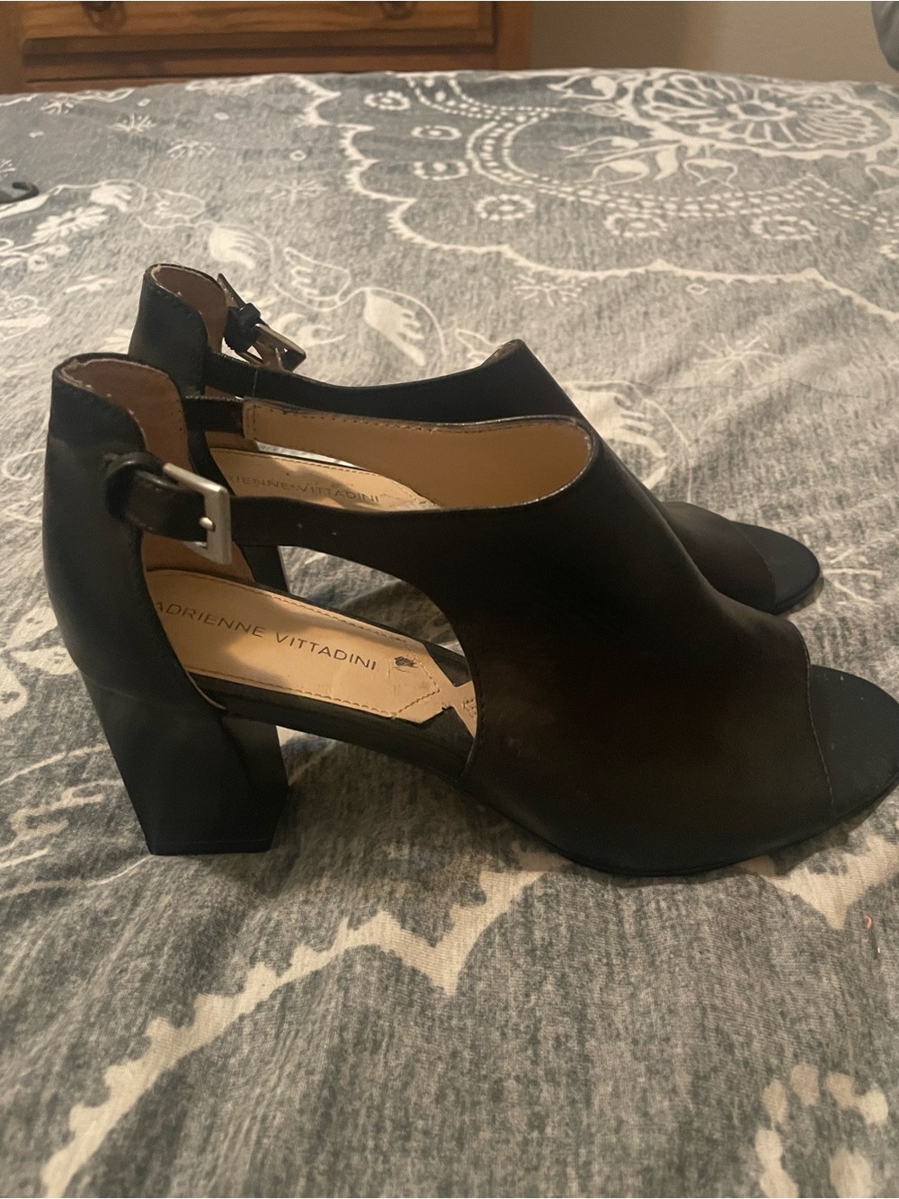 Adrienne Vittadini Black Peep-Toe Slingback Heels - Picture 4 of 6